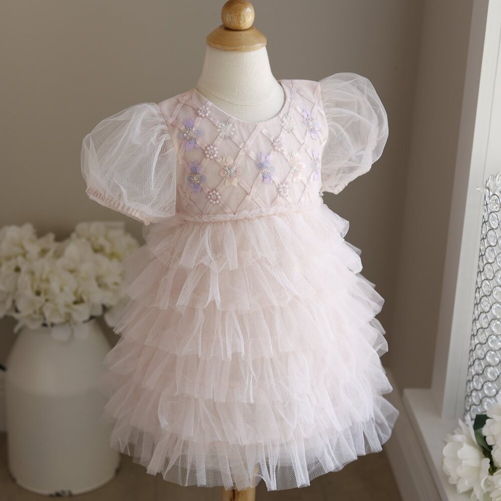 Tutu Du Monde Heavenly Pink Floral Lattice Bebe Tutu Dress Party Portrait NWT